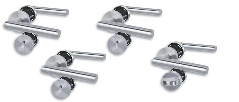 Alpertec Set of 4 Rosette Fittings, Satin Stainless Steel for 3 Room Doors with Deadlock Holes and 1 Bathroom Toilet Door, Cliprosette, Diameter 52 mm, Door Handle, Door Handle