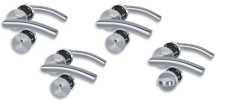 Alpertec Set of 4 Rosette Set III Door Fittings, Satin Stainless Steel for 3 Room Doors with Deadlock Holes and 1 Bathroom Toilet Door, Cliprosette, Diameter 52 mm, Door Handle, Door Handle