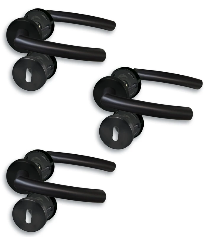 Alpertec Rosette Set II Door Fittings Set of 3 Stainless Steel Black for 3 Room Doors with Deadlock Hole Cliprosette Diameter 52 mm Door Handle Door Handle