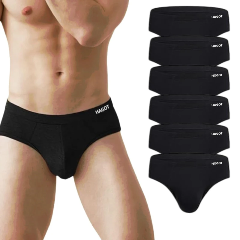 HAGOT 6 Pack Men's Modal Briefs Underwear, Men's Stretch Briefs, Soft and Comfortable Underpants Multipack, Black