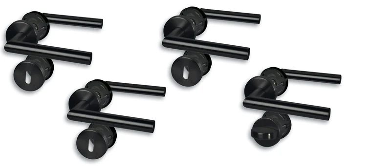 Alpertec Set of 4 Rosette Fittings, Stainless Steel Black for 3 Room Doors with Deadlock Holes and 1 Bathroom Toilet Door, Cliprosette, Diameter 52 mm, Door Handle, Door Handle