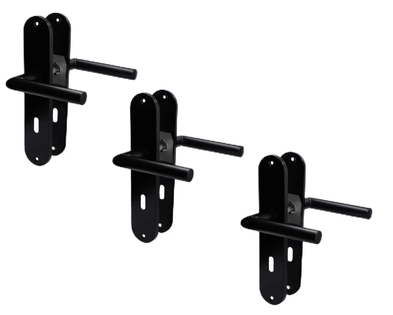 Alpertec Renovation Door Fitting, Long Plate Set of 3, Stainless Steel, Black, for 3 Room Doors with Deadlock Holes, Door Handle, Door Handle