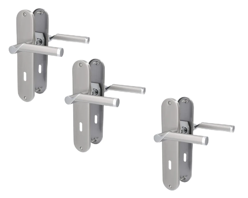 Alpertec Renovation Set II Door Fitting, Long Plate Set of 3, Polished Stainless Steel/Satin Finish Glossy Varnished for 3 Room Doors with Deadlock Hole Door Handle