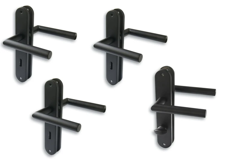 Alpertec Long Plate Door Fittings Set of 4 Stainless Steel Black for 3 Room Doors with Deadlock Holes and 1 Bathroom Toilet Door Handle