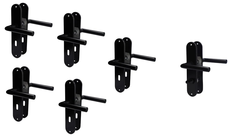 Alpertec Renovation Door Fitting, Long Plate Set of 6, Stainless Steel, Black, for 5 Room Doors with Deadlock Holes and 1 Bathroom Toilet Door, Door Handle, Door Handle