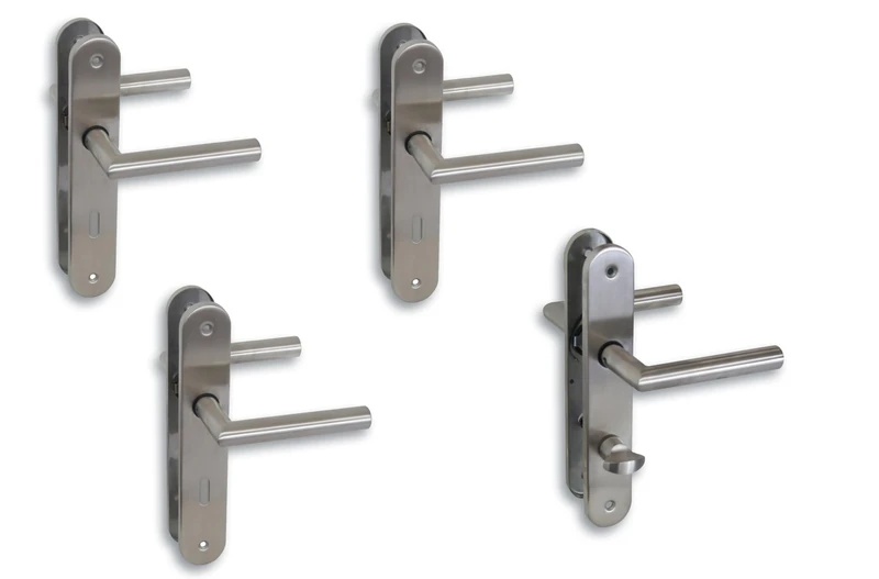 Alpertec Long Plate Door Fittings Set of 4 Satin Stainless Steel for 3 Room Doors with Deadlock Holes and 1 Bathroom Toilet Door Handle