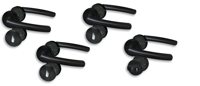 Alpertec Set of 4 Rosette Set II Door Fittings Stainless Steel Black for 3 Room Doors with Deadlock Holes and 1 Bathroom Toilet Door, Cliprosette, Diameter 52 mm, Door Handle, Door Handle