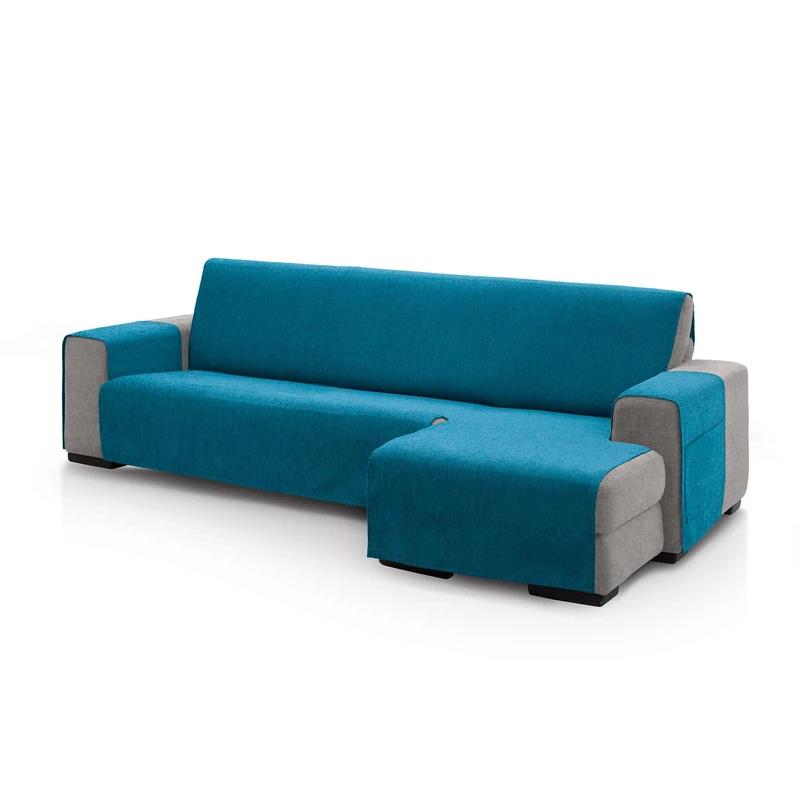 FAVERTI® Right Arm Chaise Longue Sofa Cover 240 (Front View) | PEGO Model | Blue | Extra Soft Chenille Touch, Quality Chaise Protector Made in Spain with Recycled Material