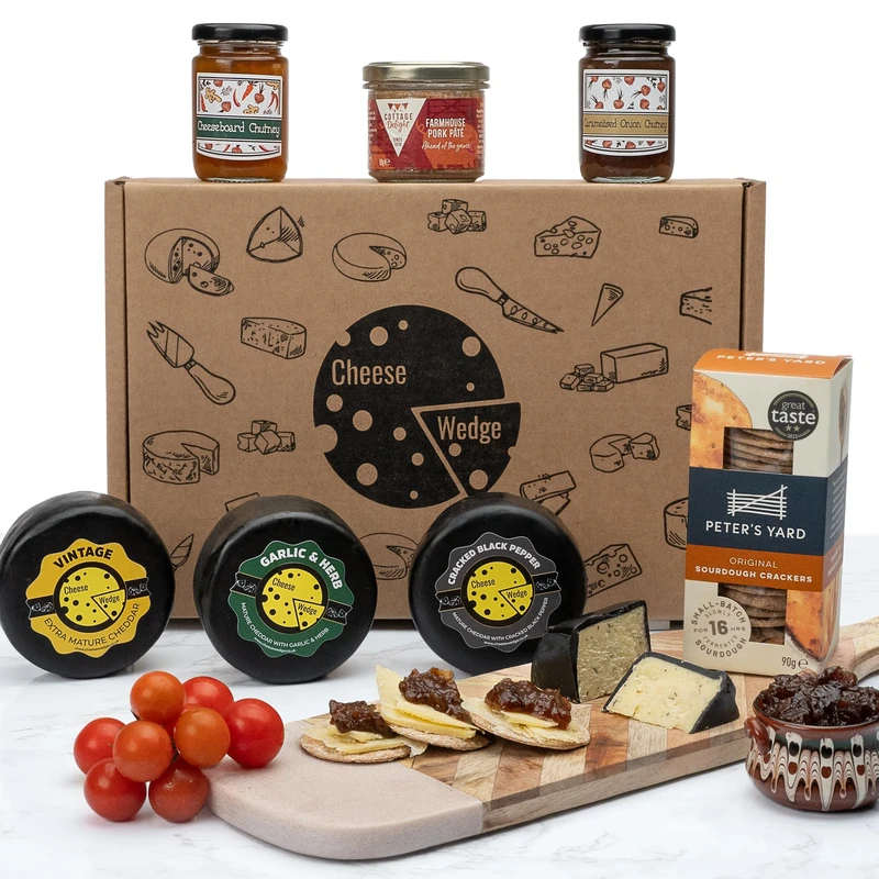 Luxury Cheese & Pate Hamper Gift Set | 7 Gourmet Items Including Handmade Cheeses, French Farmhouse Pâté, Crackers & Chutney | Perfect for Cheese Lovers & Foodies