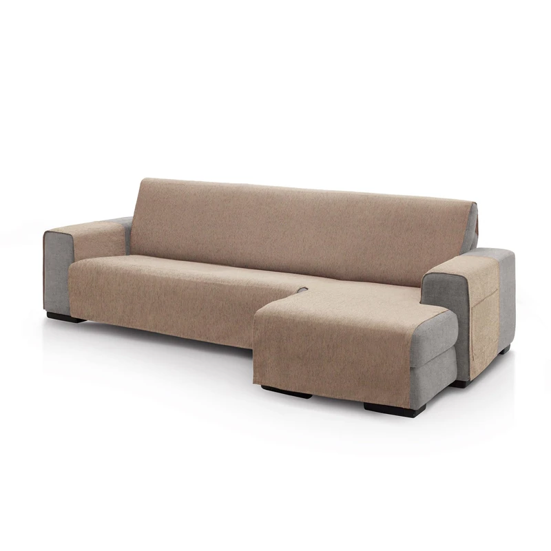 FAVERTI® Right Arm Chaise Longue Sofa Cover 240 (Front View) | PEGO Model | Linen | Chenille Extra Soft Touch, Quality Chaise Protector Made in Spain with Recycled Material