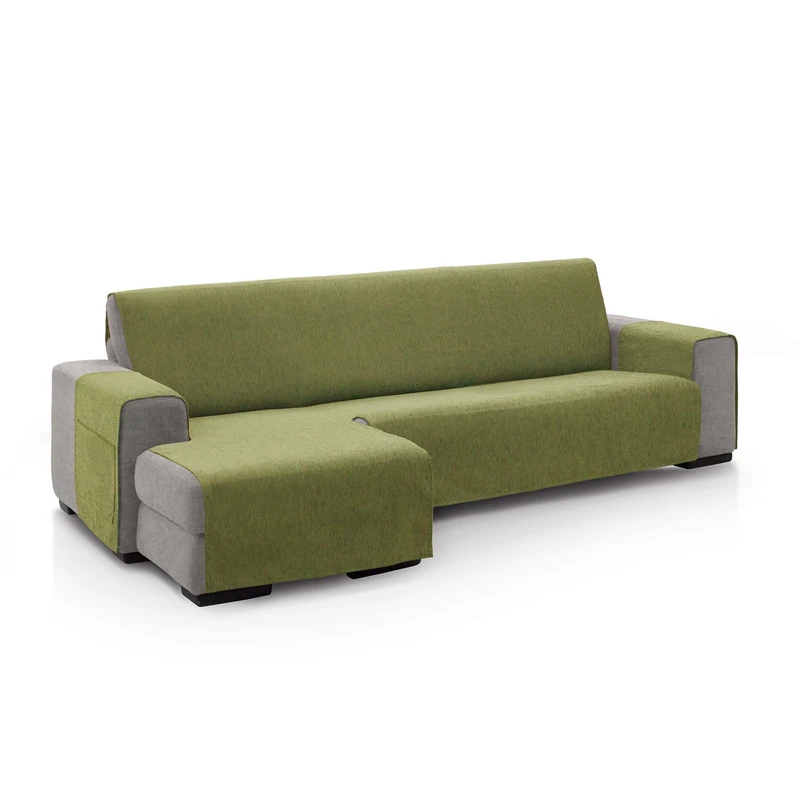 FAVERTI® Left Arm Chaise Longue Sofa Cover 240 (Front View) | PEGO Model | Green | Extra Soft Chenille Touch, Quality Chaise Protector Made in Spain with Recycled Material