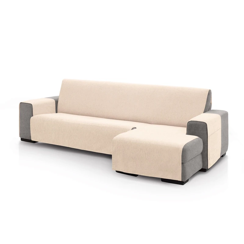 FAVERTI® Right Arm Chaise Longue Sofa Cover 240 (Front View) | PEGO Model | Natural | Extra Soft Chenille Touch, Quality Chaise Protector Made in Spain with Recycled Material