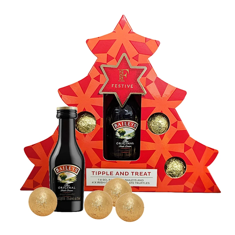 Irish Cream Liqueur Gifts for Women - Festive Tipple & Treat Cream Liqueur 5cl Miniature Alcohol Bottles & Chocolate Liqueurs Truffles. Baileys Gift Set for Stocking Fillers, Christmas Gifts for Women