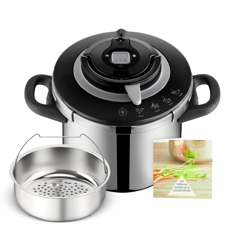 SEB Pressure cooker, 5-8 people, Induction, 4 cooking programs, Quick cooking, One-handed opening and closing of the lid, Clipso+ CHEF 8L, P4551400, Black