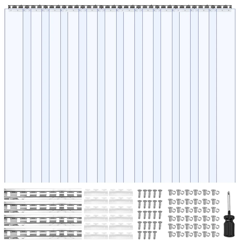 VEVOR Strip Curtain, 96" Height x 72" Width, 0.08" Thickness, 12PCS Clear PVC Strip Door Curtain, Plastic Door Strips for Walk in Freezers, Coolers & Warehouse Doors, with 50% Overlap - Image 1