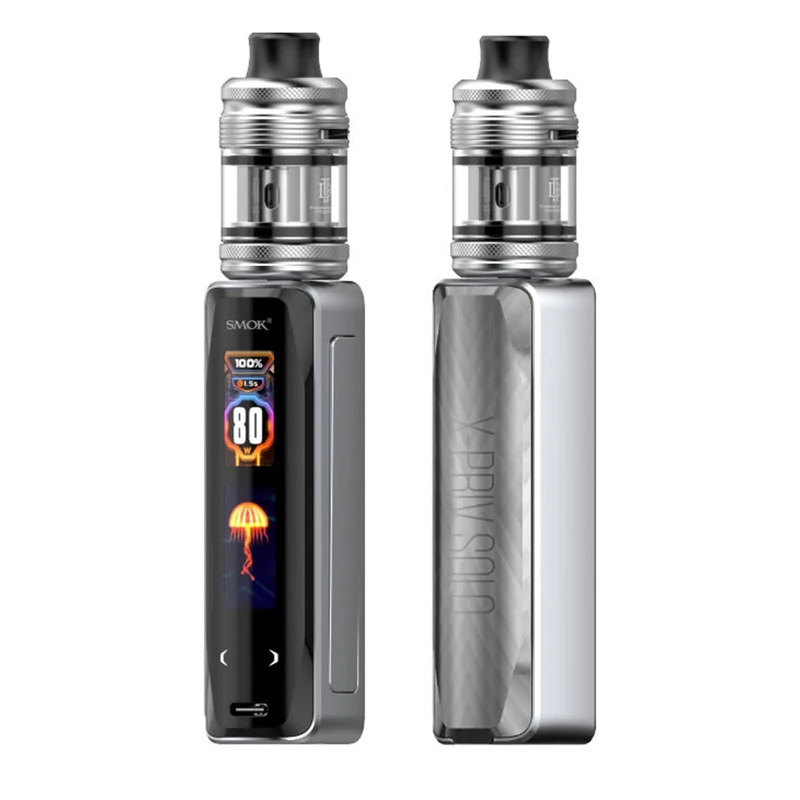 SMOK X-Priv Solo Kit 80W 2ml TPD Sub-Ohm – 2.0" Touch Screen, Single 18650 Battery (Not Included), USB-C Charging, TF-D Subtank with D-Coil Series, No Nicotine No Liquid (Silver Lines)