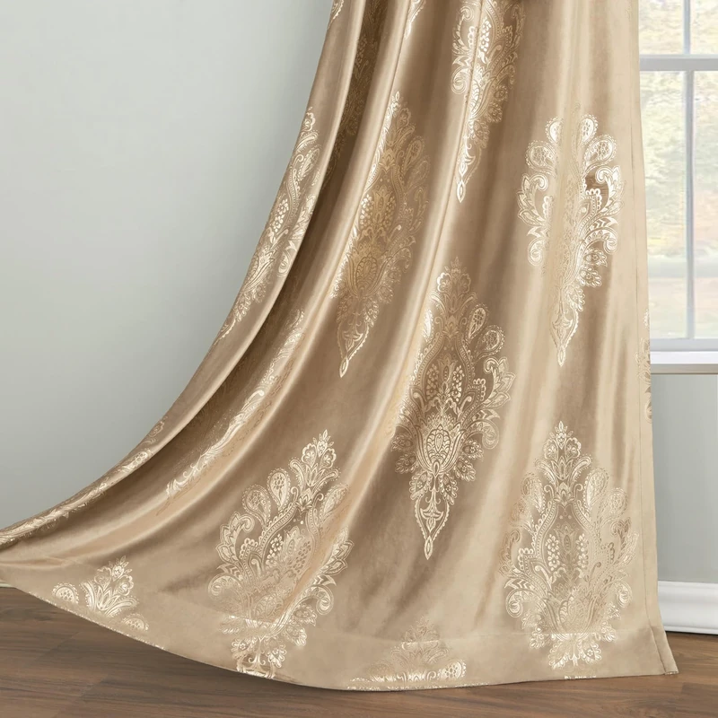 VOGOL Velvet Curtains 96 Inches Long, Brown Floral Pattern Blackout Drapes for Bedroom, Soft Touch Vintage Window Treatment for Living Room, 52 x 96, 2 Panels