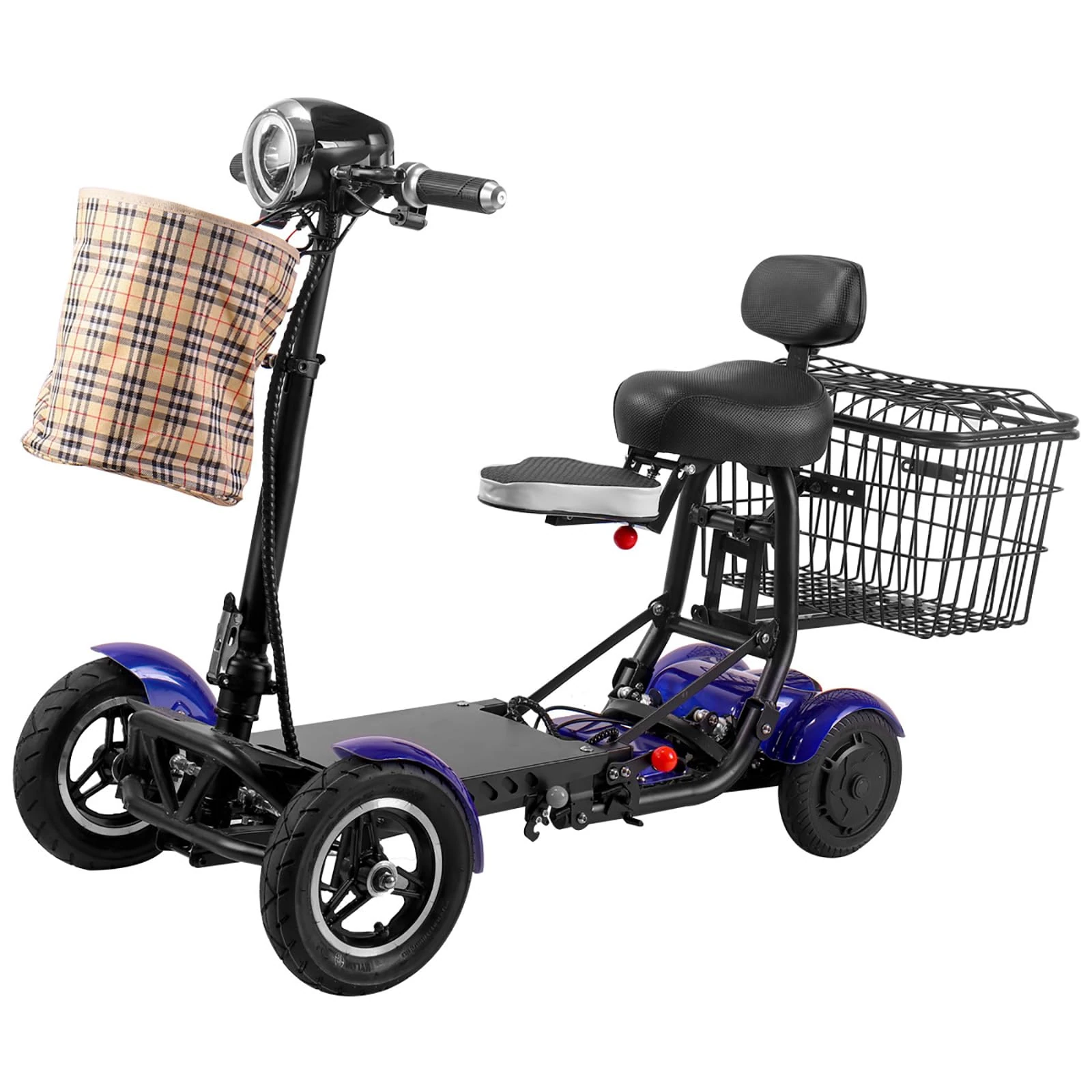 psuecxks 4 Wheeled Electric Mobility Scooters, Folding Mobility Scooters, Front and Rear Double Baskets, Double Disc Brakes for Adults Elderly Disabled Outdoor Travel,Blue-15.6Ah/40km (blue 15.6Ah)