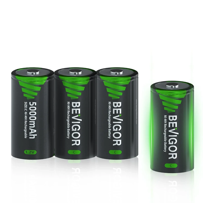 BEVIGOR 5000mAh 1.2V NiMH Rechargeable C Batteries - 4 Pack
