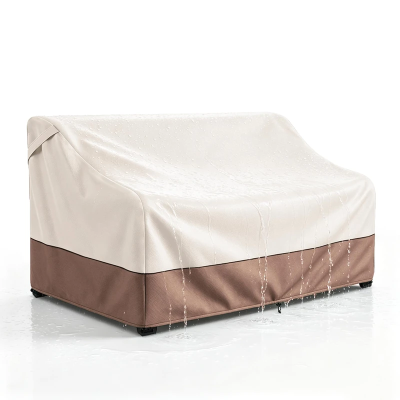 Okcool Heavy Duty Patio Sofa Cover, 100% Waterproof 3-Seater Outdoor Sofa Cover Fits up to 85W x 38D x 35H Inches, Lawn Patio Furniture Covers,Beige & Brown