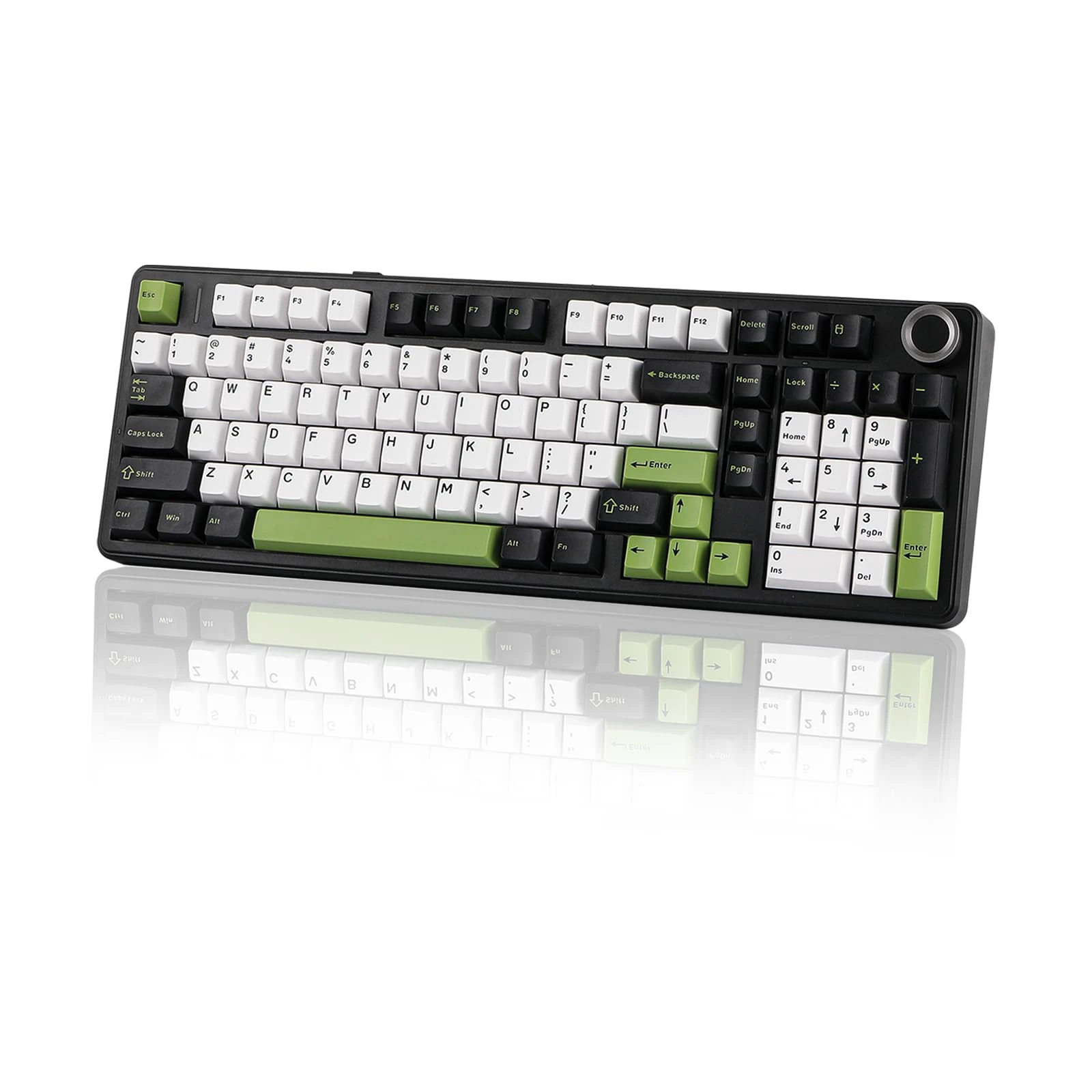 EPOMAKER X Aula F99 PRO Wireless Gaming Keyboard, 8000mAh, Knob, Lubed Switch, Creamy Gasket, Hot Swappable, Custom, 2.4GHz/USB/BT Mechanical Keyboard, RGB Backlit, PBT Keycap (Black White Green)
