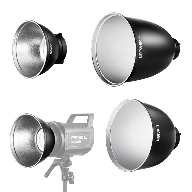 Neewer 7" Standard/10 Medium/11 Deep Focus Reflector Set, 55°/65°/45° Bowens Mount Reflector Diffuser Lamp Shades Compatible with Godox Compatible with Aputure Studio Light Strobe Flash, FR18