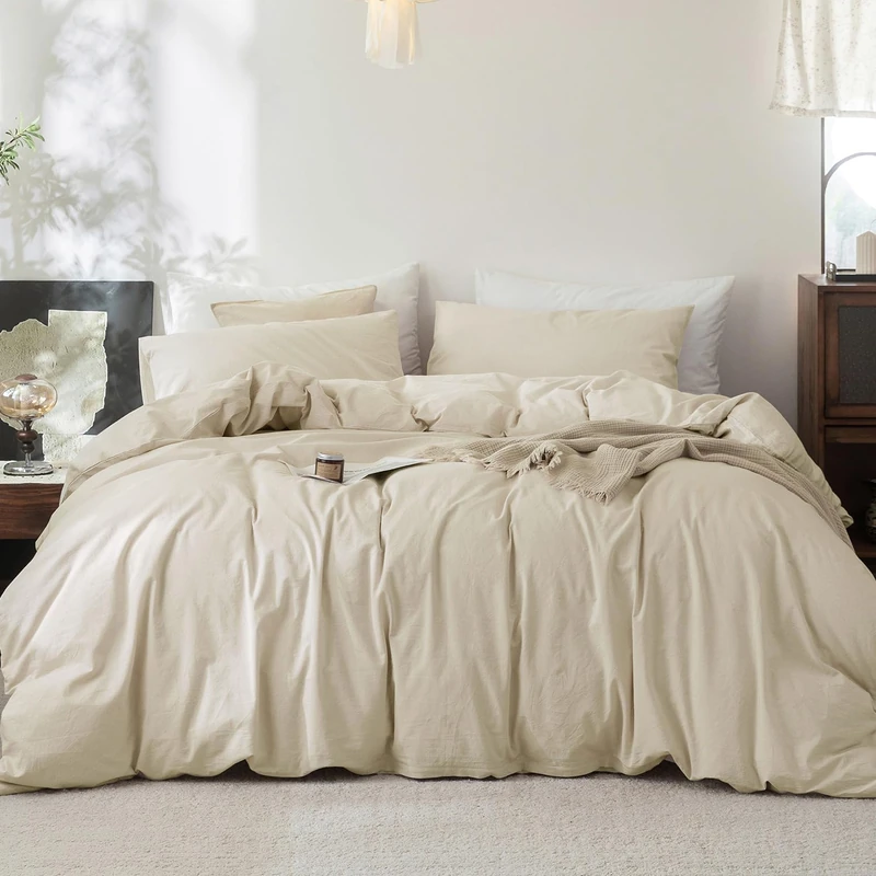 FOSSA Duvet Cover Set 100% Washed Cotton Linen Feel Twin