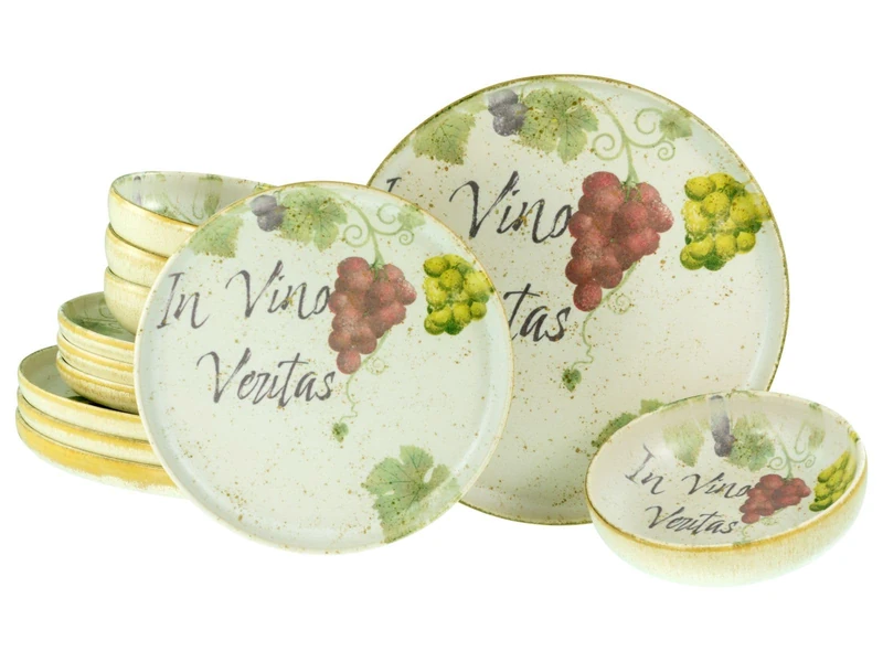 CreaTable, 24222, Serie Uno in Vino Veritas, 12-Pieces Geschirrset für 4 Personen, Teller Set aus Steinzeug, spülmaschinen- und mikrowellengeeignet, Made in Portugal