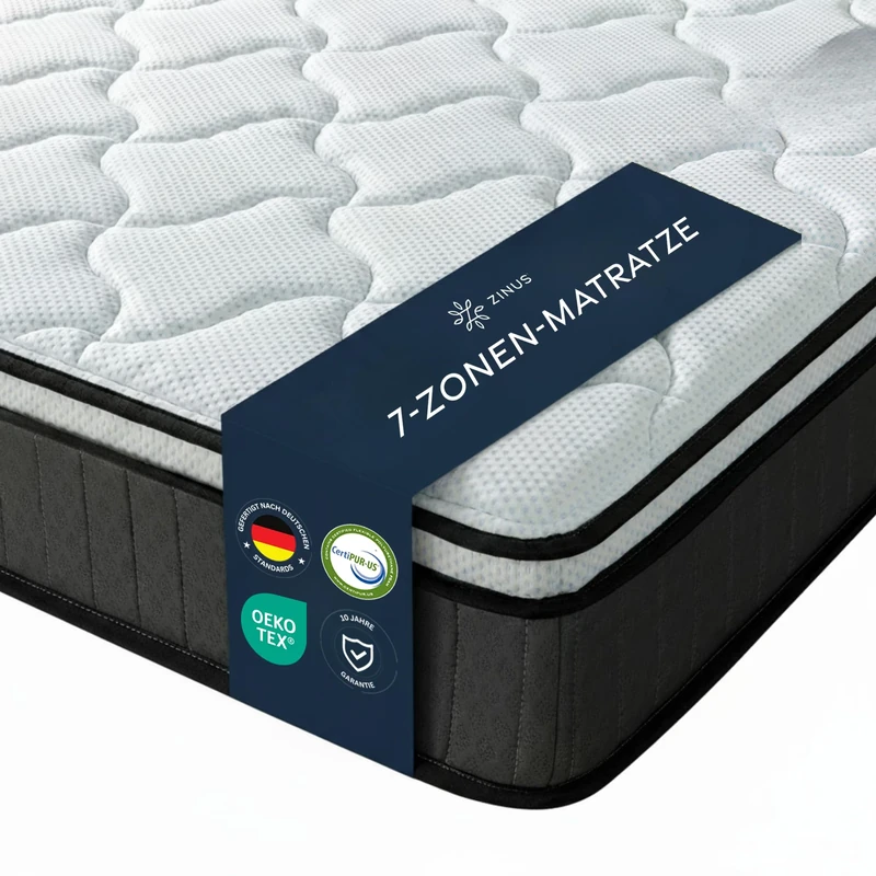 Zinus Tight Top Pocket Sprung Mattress 90 x 190 cm, Orthopaedic Mattress with Medium Firm, Recycled Filling and High Density Foam for Extra Comfort, Height 25 cm, Certified