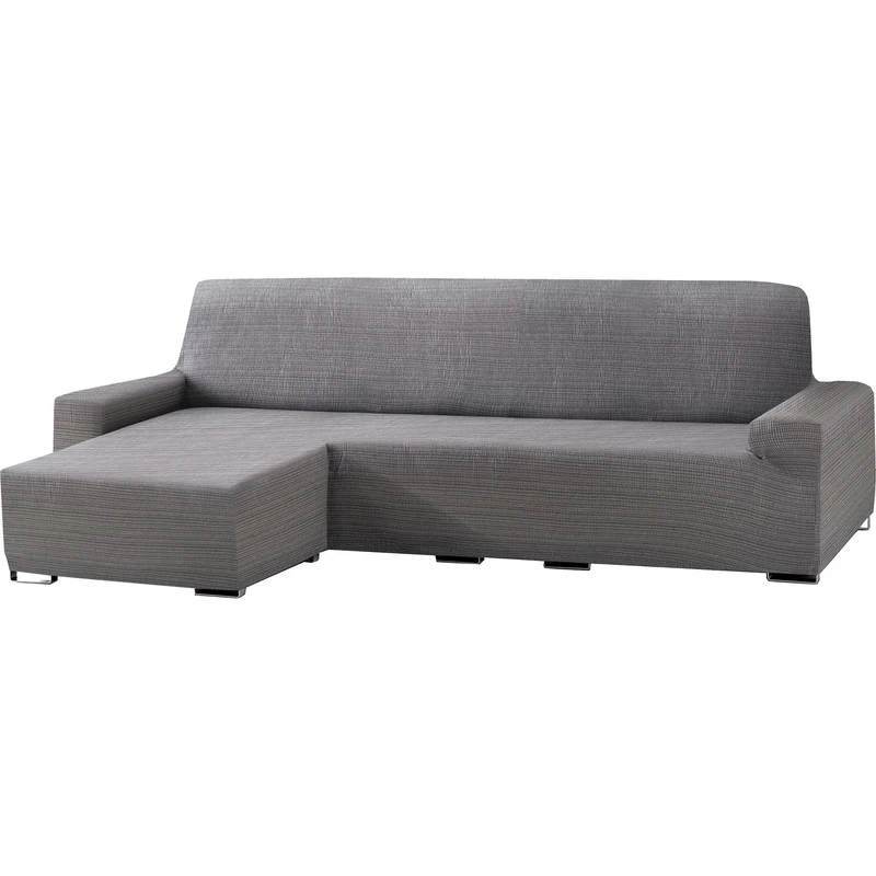 ECOMMERC3 | Short Left Arm Chaise Longue Elastic Jacquard Sofa Cover – Grey Universal Fit Chaise Longue Sofa Cover with Gripping Foams and Non-Slip Rubbers - Image 1