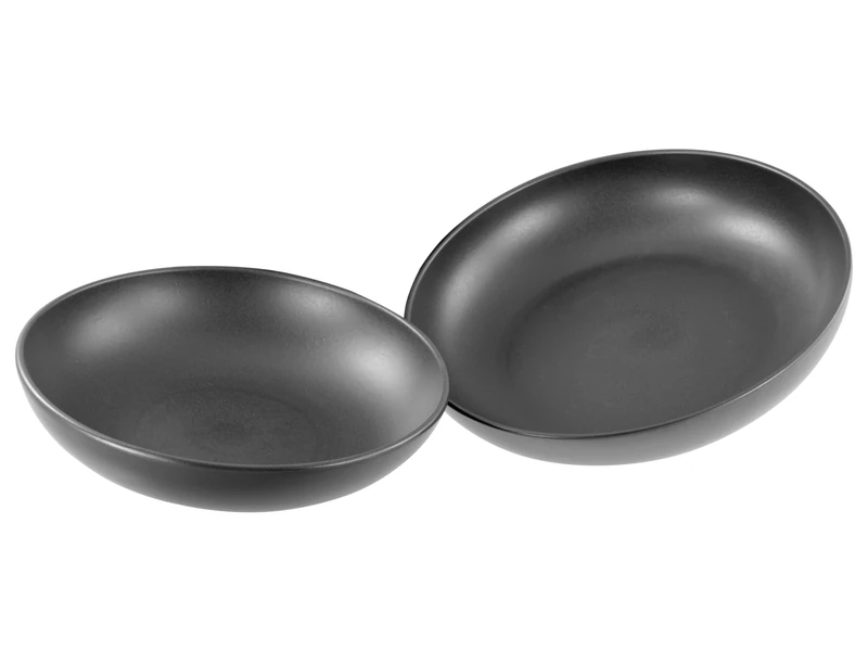 CreaTable, 24061, Serie Uno Black, 2-Piece Set for 2 Persons, Servierschalen Set aus Steinzeug, spülmaschinen- und mikrowellengeeignet, Made in Portugal