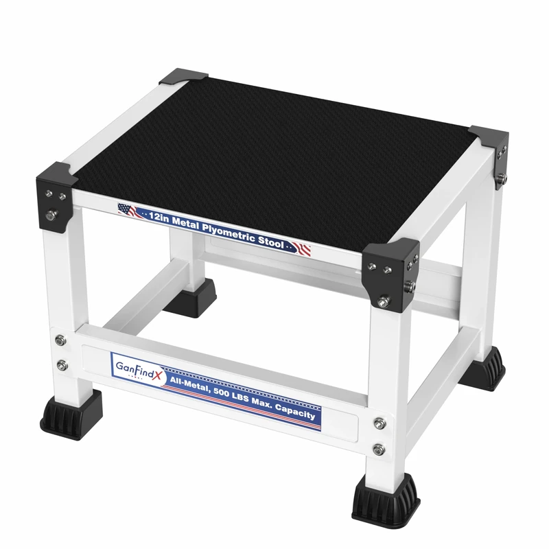 GanFindX Steel Plyo Box 12 Inch with 15 * 12 Inch Surface Metal Plyometric Jumping Box Home Gym Jump Trainer for Fitness Exercise Agility Stamina Conditioning Strength Training, White