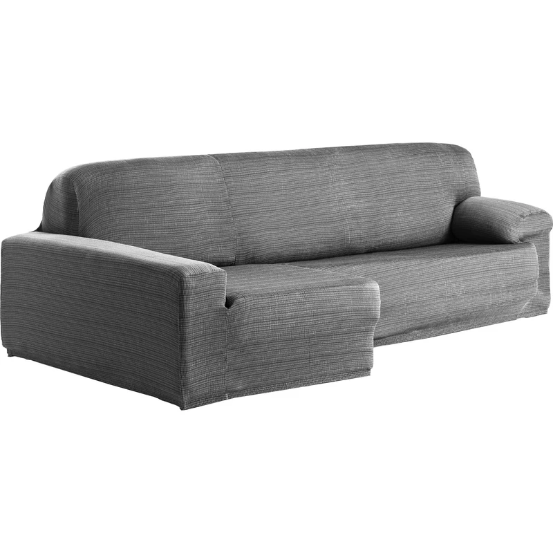 ECOMMERC3 | Chaise Longue Sofa Cover Left Arm Long Arm Elastic Jacquard – Grey Chaise Longue Sofa Cover Universal Fit with Gripping Foams and Non-Slip Rubber