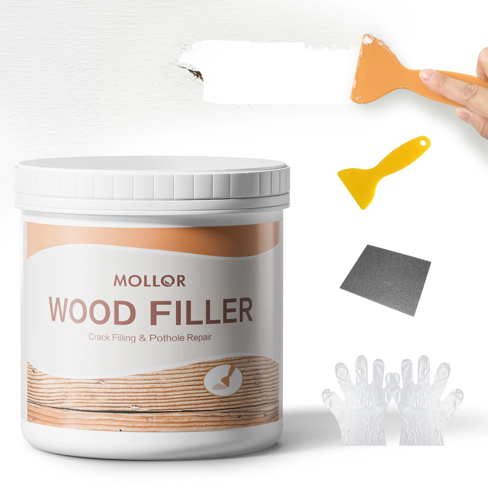 MOLLOR All Purpose Wood Filler, 1kg White Wood Putty Repair for Holes, Quickly Restore Any Broken and Defective Wooden Furniture, Door Frame repair Kit Stainable