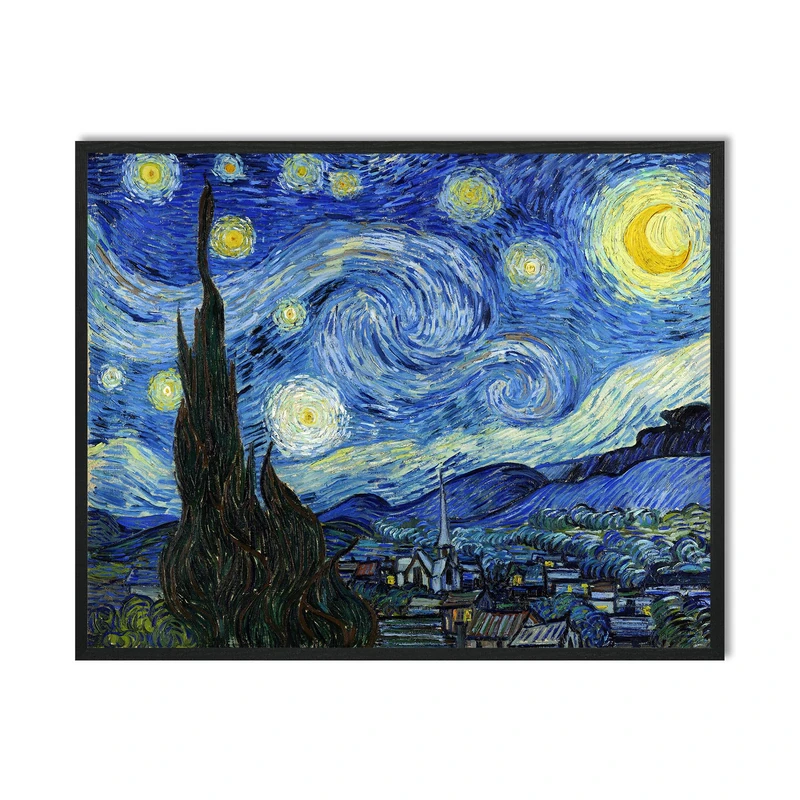 Van Gogh Canvas Wall Art: Starry Night Posters Large Modern Artwork Famous Paintings for Office Wall Decor,Black Framed Landscape Wall Art for Bedroom Living Room Home Decorations 24"x30"