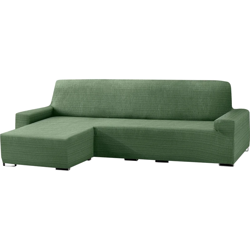 ECOMMERC3 | Short Left Arm Chaise Longue Sofa Cover Elastic Jacquard – Green Chaise Longue Sofa Cover Universal Fit with Gripping Foams and Non-Slip Rubber