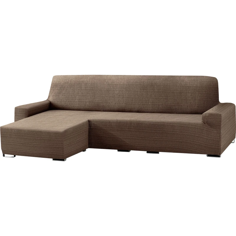 ECOMMERC3 | Short Left Arm Chaise Longue Sofa Cover Elastic Jacquard – Brown Chaise Longue Sofa Cover Universal Fit with Gripping Foams and Non-Slip Rubber