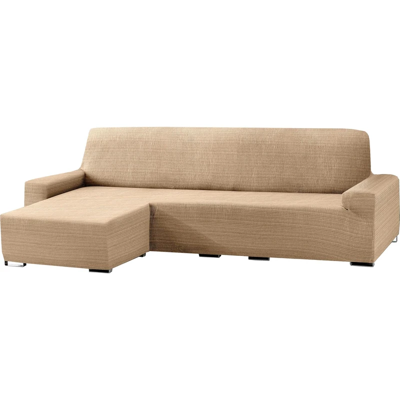 ECOMMERC3 Jacquard Elastic Corner Sofa Cover with Short Left Armrests Beige Universal Fit with Foam Fixing and Non-Slip Elastic