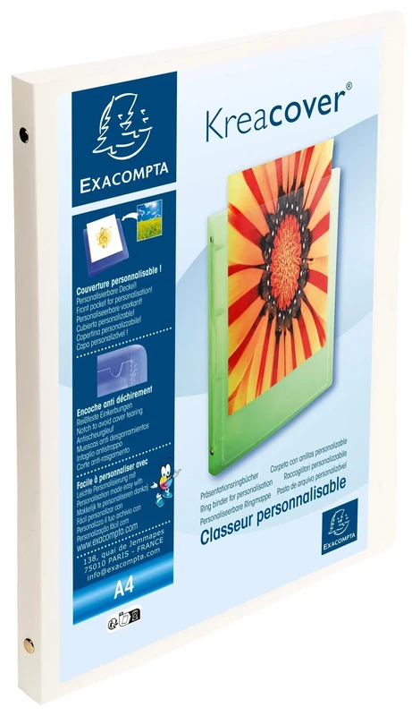 Exacompta - Ref 51189E - Box of 20 Flexible Opaque Binders Customizable 1 Pocket - 4 Round Rings 15 mm - External Dimensions: 32 x 25 cm - A4 File Format - White