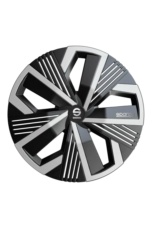 Sparco Set of 4 hubcaps 15’. Model Nagoya Black/Silver. Sporty design for your car rims. Strong and durable construction.