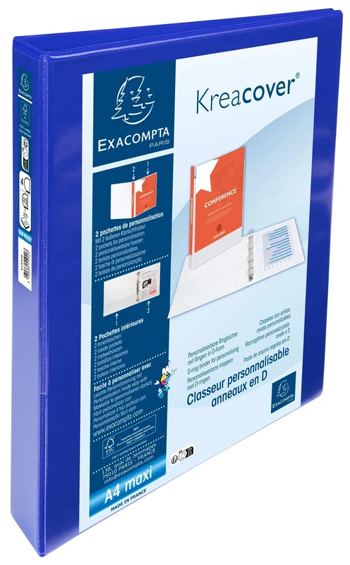 Exacompta - Ref 51942BE - Box of 10 Customizable Binders 2 Pockets - 4 x 30mm D Rings - Spine 47mm - External Dimensions: 32 x 27.8 cm for Filing A4 Maxi - Blue