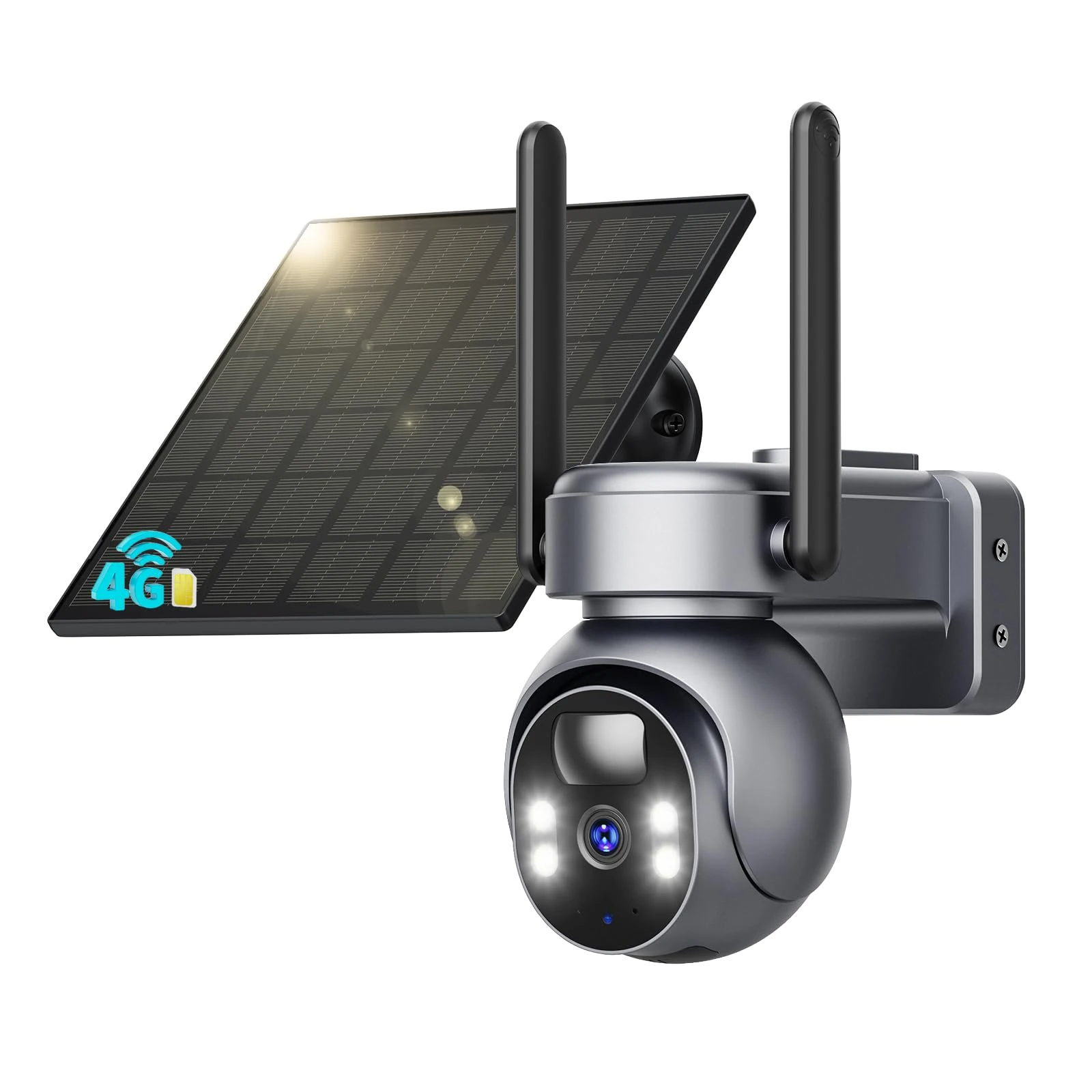SEHMUA 4G LTE Solar Outdoor Surveillance Camera with SIM Card - Night Vision Color 2K 3MP PTZ Wireless Camera with Solar Panel, 355°/105° Swivel, PIR Detection