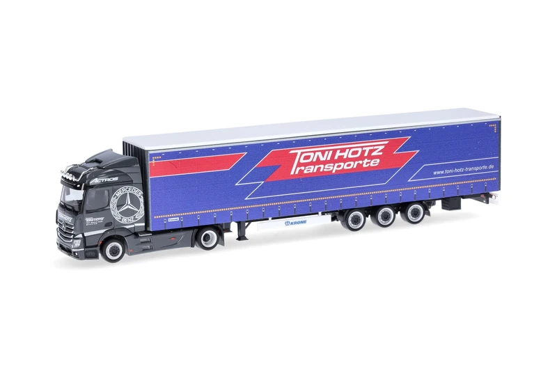 herpa Truck Model Mercedes-Benz Actros Streamspace 2.3 15 m Lowliner Tractor Toni Hotz (Offenbach an der Queich/Rhineland-Palatinate), Miniature Scale 1:87, Collectable, Made in Germany, Plastic
