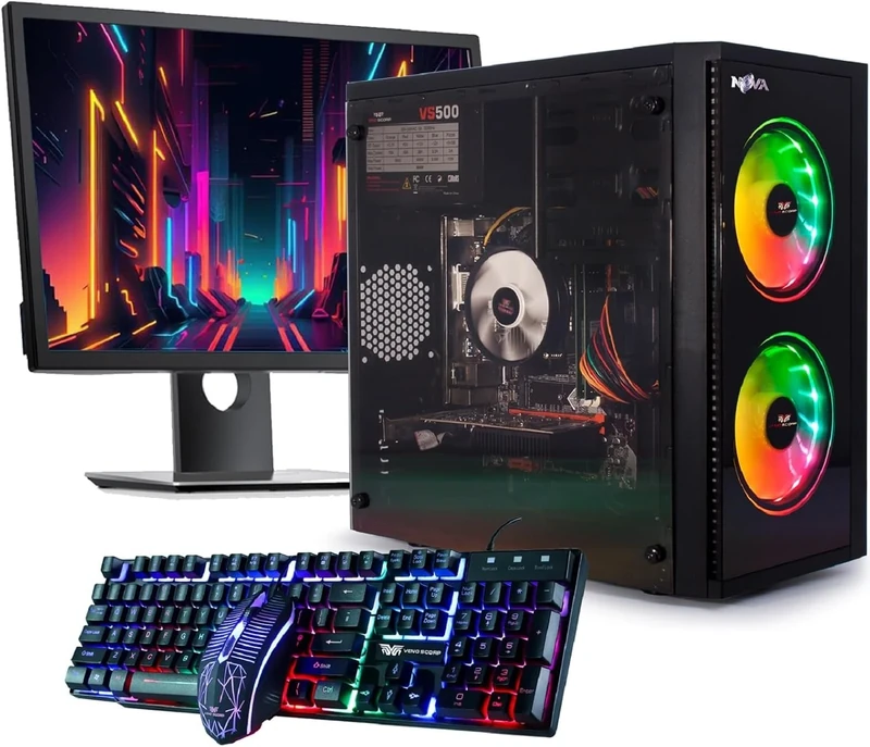 Veno Scorp Budget Gaming PC Bundle 22” Set Intel Core i5-16GB RAM - 128GB SSD - 500GB HDD – GT 730 2GB NOVA ARGB Gaming Case - WINDOWS 11