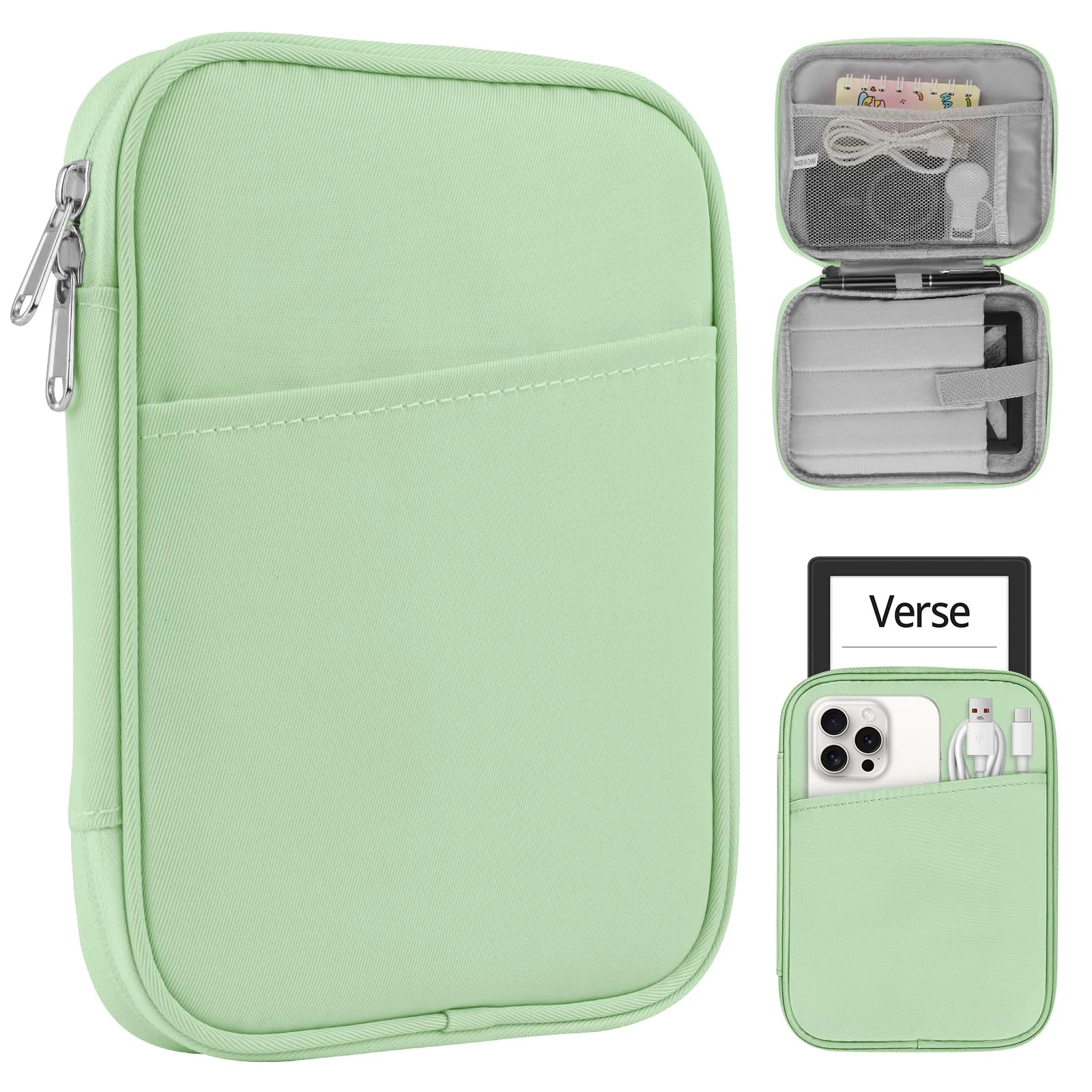 HoYiXi Universal Sleeve Bag for 6",6.8",7" Kindle Paperwhite/Colorsoft 2024-2012 Compatible with 6"-6.8" All-New Kindle/Kobo/Tolino/Sony,6" EReader with Anti-Drop Protective Cover,Green