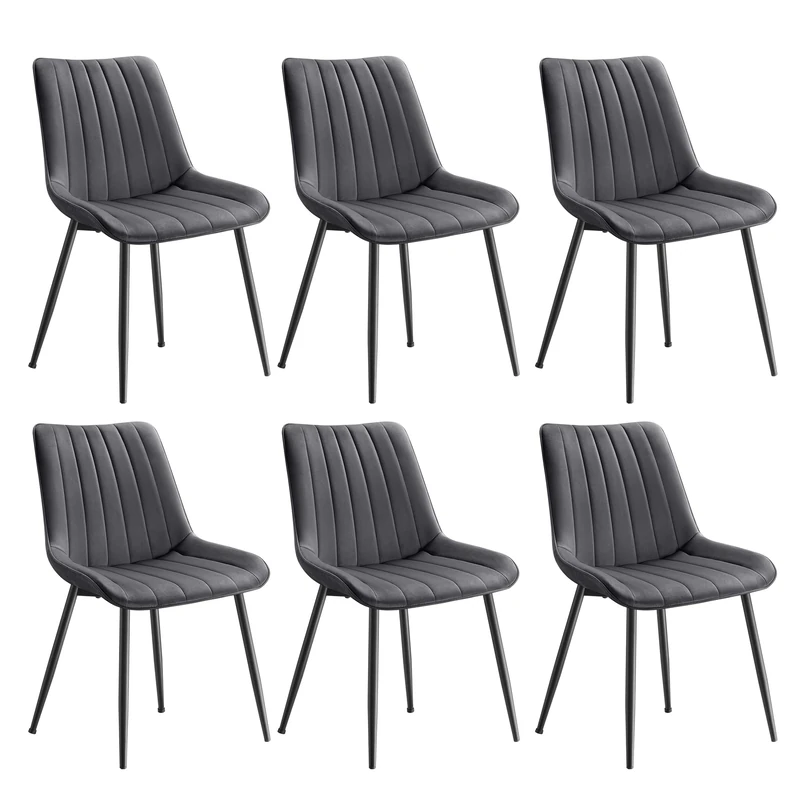 SONGMICS Dining Chairs Set of 6, Upholstered Kitchen Chairs, Max. Load 120 kg, Steel Legs, Curved Backrest, for Dining Room, Grey and Ink Black LDC090G81-3J