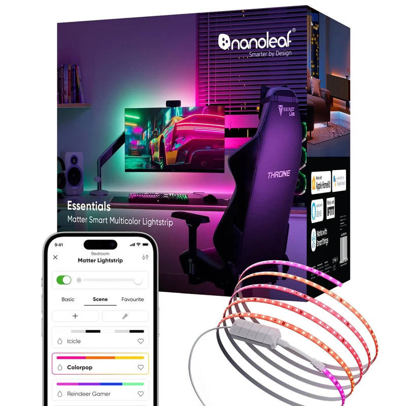 Nanoleaf Matter Wi-Fi 5M Gradient LED Light Strip - 300 RGB IC Addressable LEDs, Music & Screen Sync, Trimmable Strips, Smart App & Voice Control (Works with Alexa Apple Google), Bedroom Gaming Decor