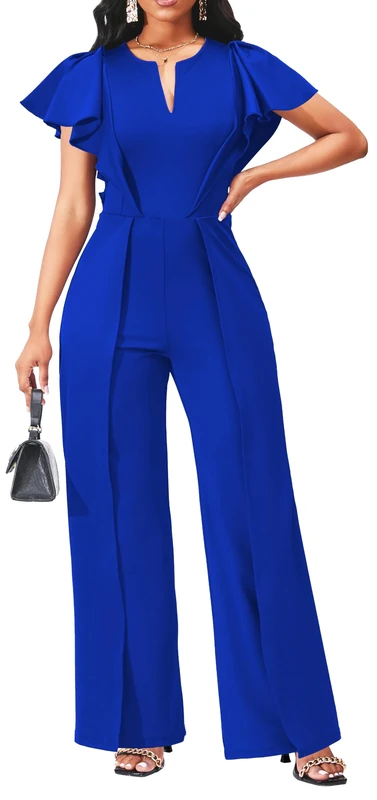 sexycherry Formal Jumpsuit for Women Dressy Elegant Long Straight Pants Jumpsuits for Party Club with Zipper, Royal Blue, M
