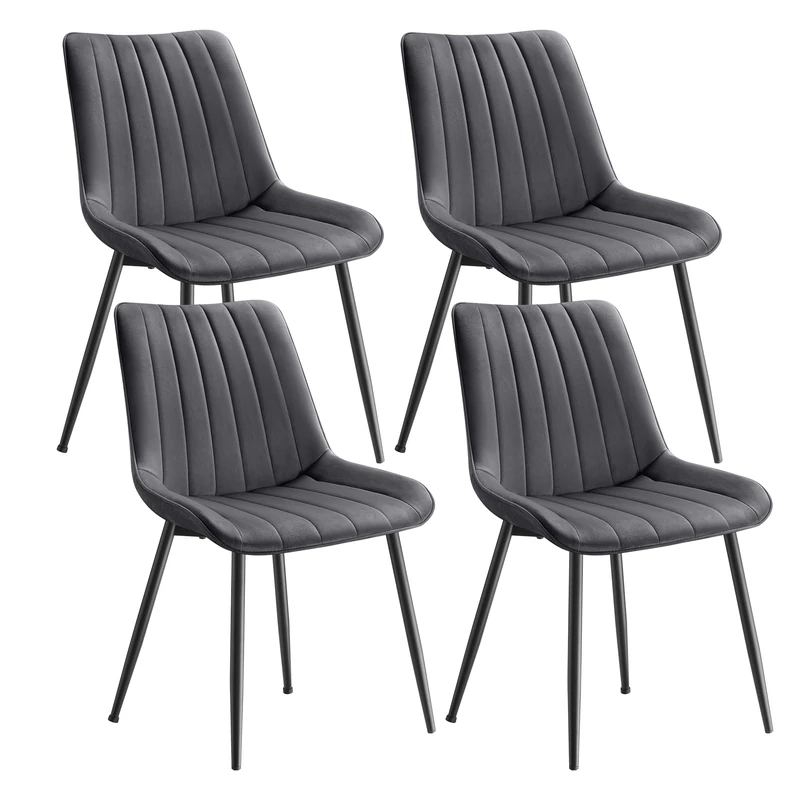 SONGMICS Dining Chairs Set of 4, Upholstered Kitchen Chairs, Max. Load 120 kg, Steel Legs, Curved Backrest, for Dining Room, Grey and Ink Black LDC090G81-2J