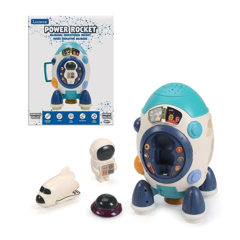 LEXIBOOK, Power Rocket, Educational rocket with star projections, Bilingual ENGLISH/FRENCH, Fun activities to learn spatial notions, shapes, music and colours, ROCKETi1